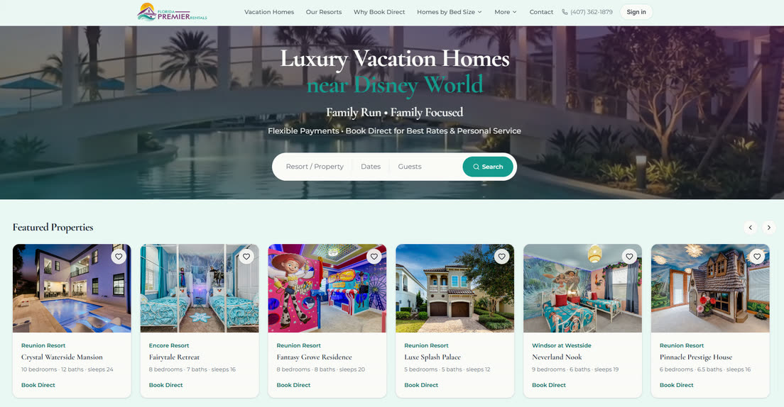 The Florida Premier Rentals home page